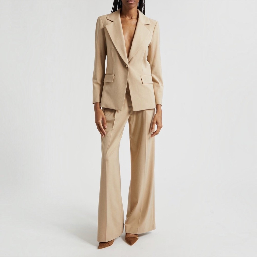 NEW VERONICA BEARD Rimini Pleated Wide-Leg Pants Khaki Melange Size 4